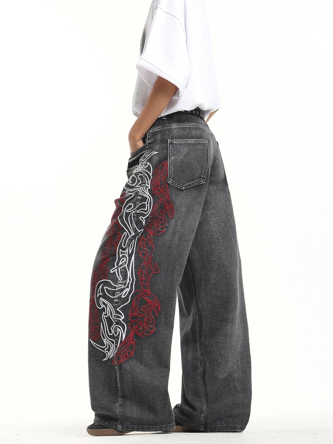 Big Fit Hip Hop Baggy Jeans Embroidered Wide — Men's