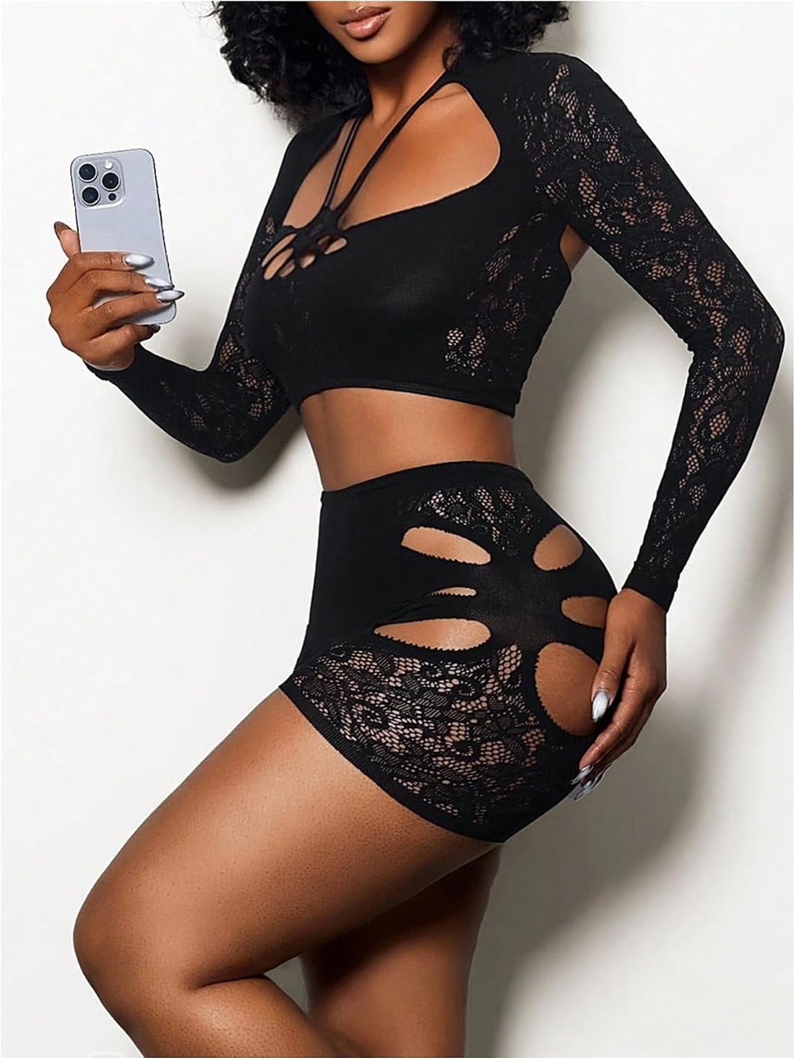 Bottle Service Sheer Mesh Crop Top Skinny Shorts — Women's