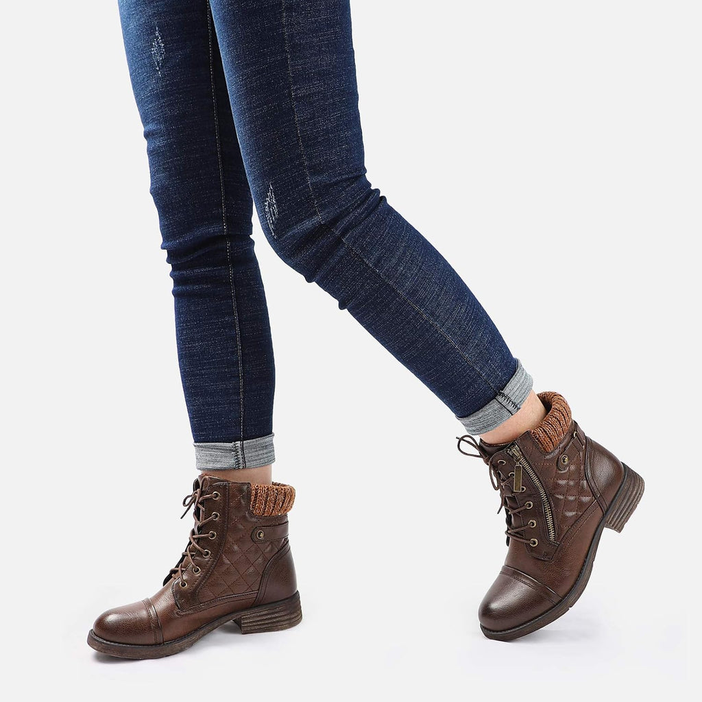 Posture Combat Boots Lace up Ankle Booties — Women's