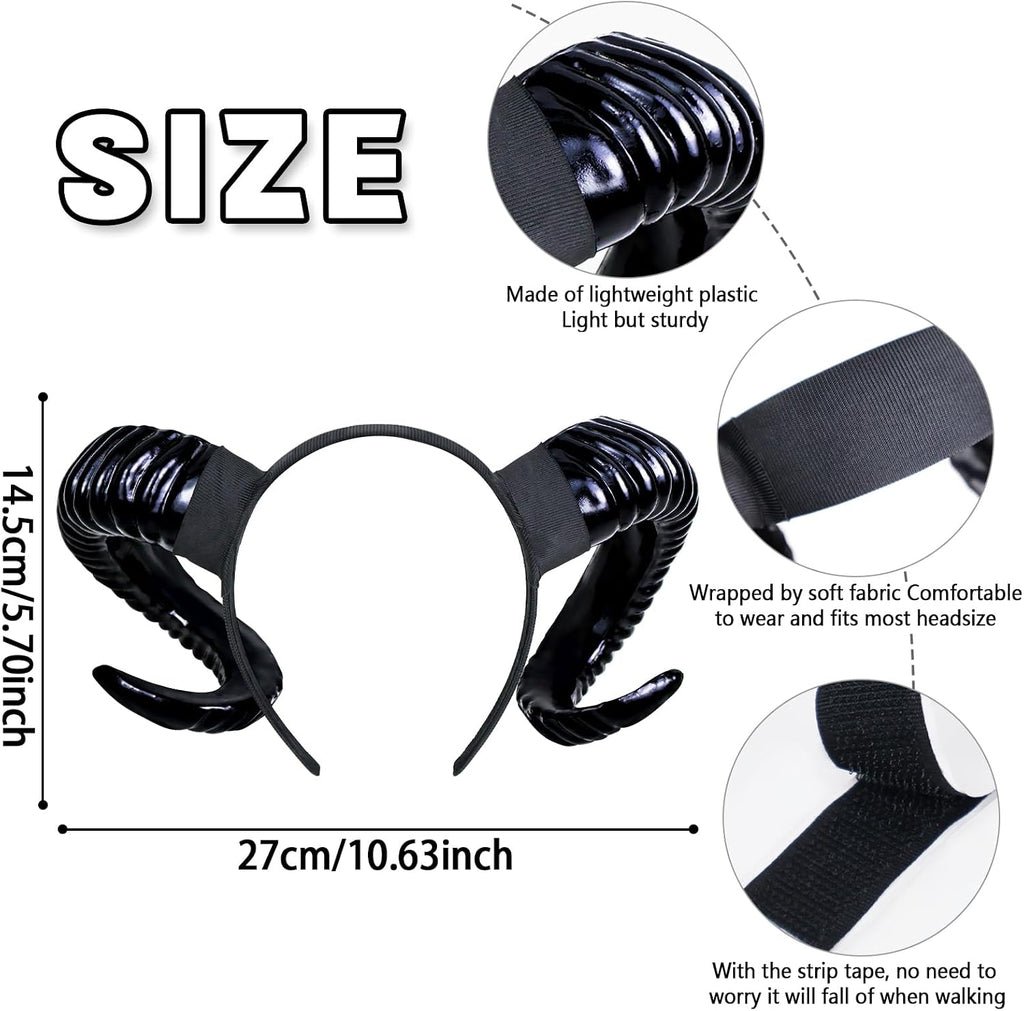 Fallen Angel Orgoue Devil Horns Headband Black Horn