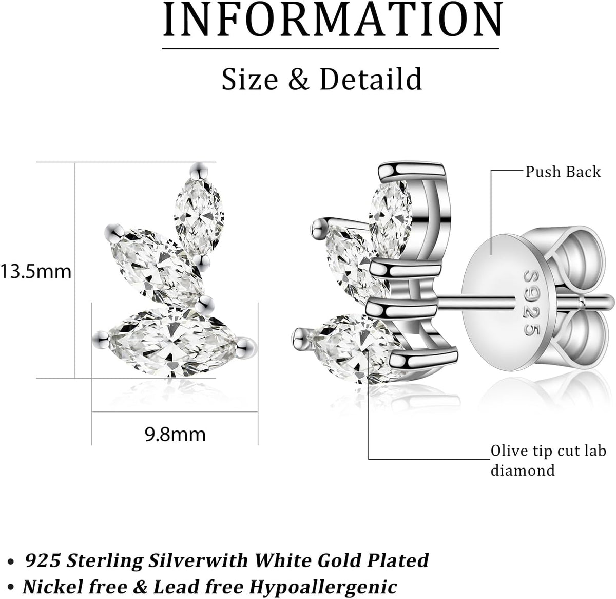 Big Starz Marquise Moissanite Stud Earrings — 18K Gold Plated, 925 Silver