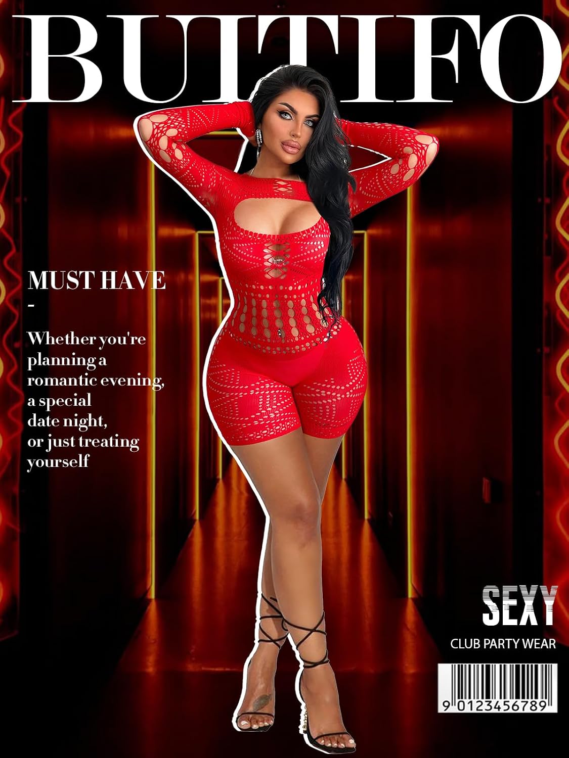 Red Light Woman Lingerie Bodysuit Fishnet Bodystocking Jumpsuit — Women's