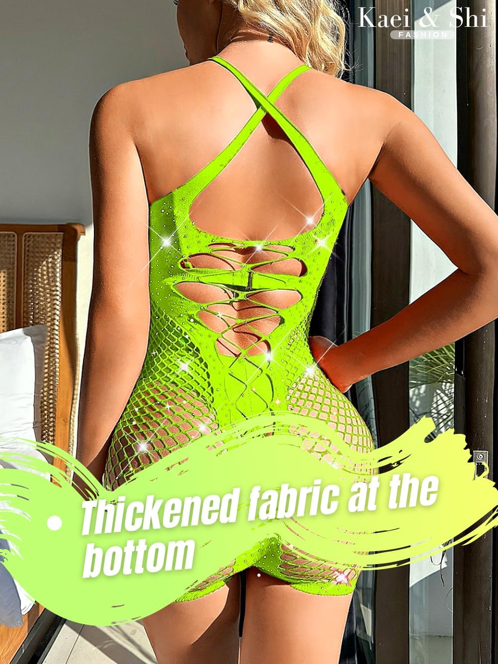 Pole Position Rhinestone Fishnet Bodysuit Glow Bodystocking Lingerie — Women's