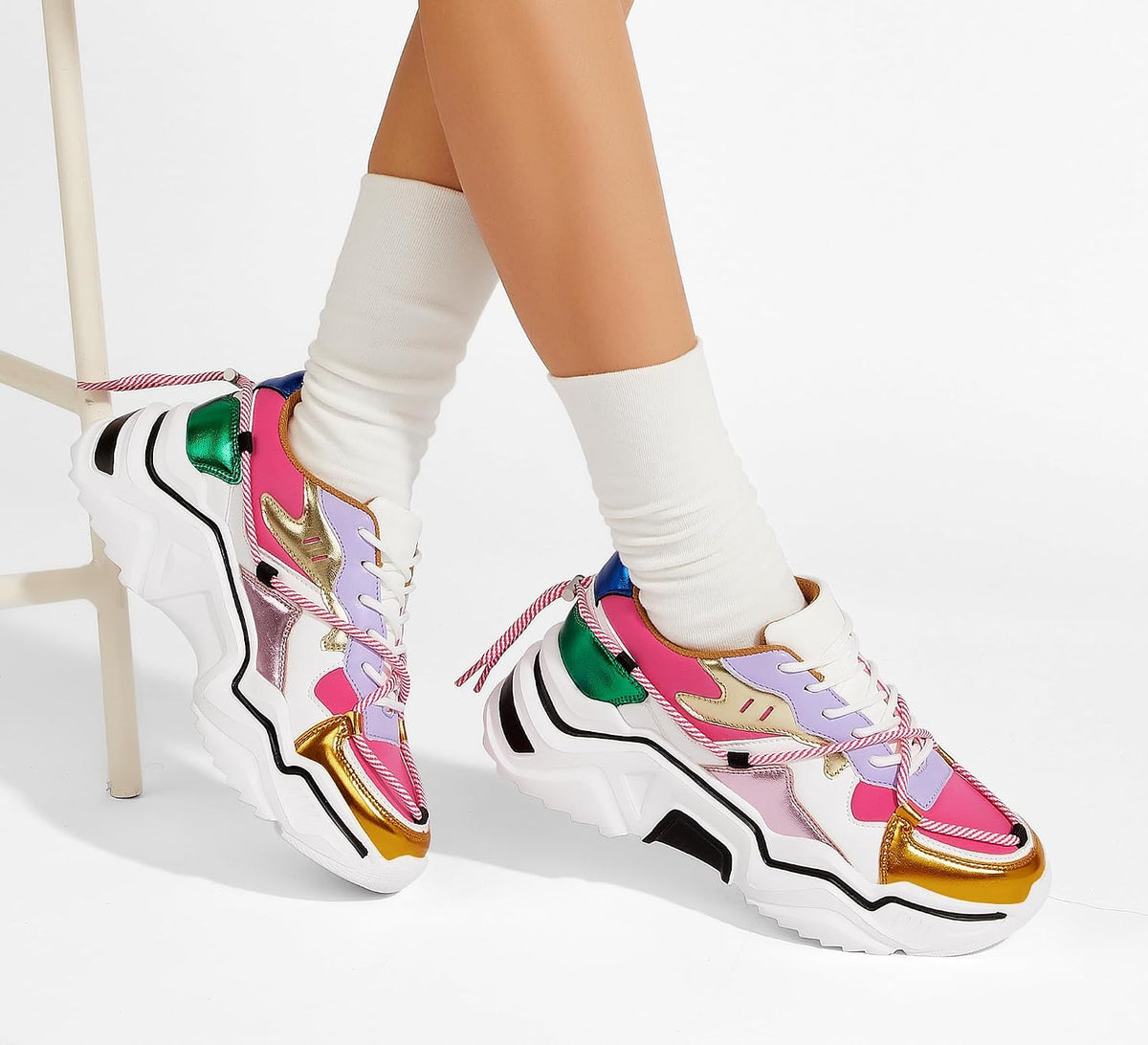Runway Platform Colorful Sneakers Retro Colorblock Stylish — Women's
