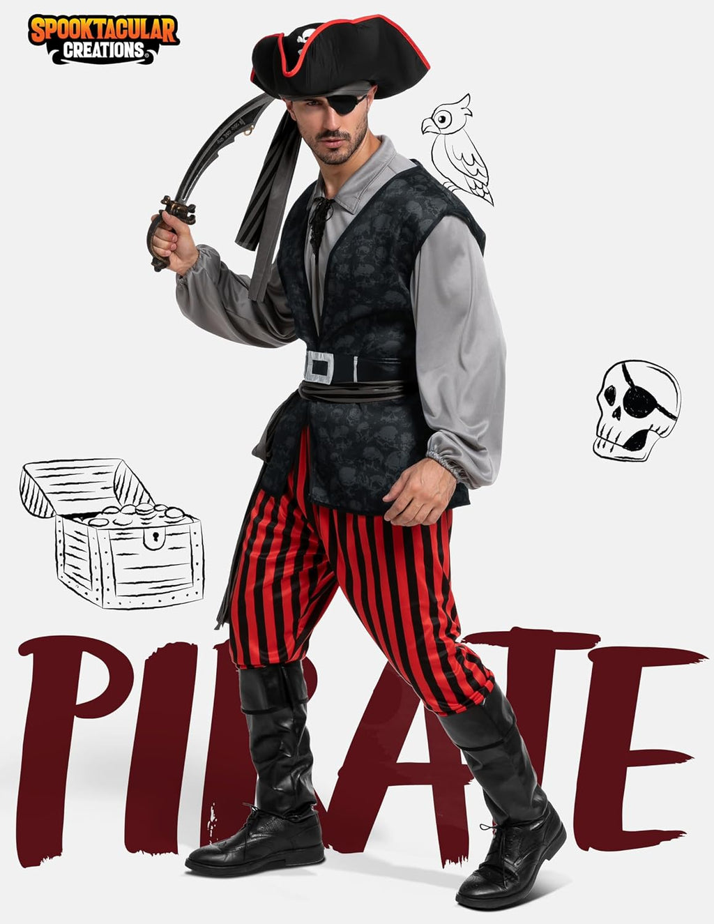 Fright Night Pirate Costume Pirate Shirt Vest Viking — Men's