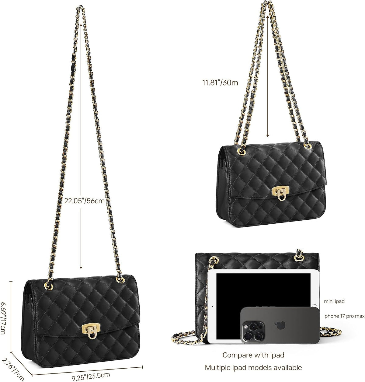 Velvet Rope Quilted Crossbody — Gold Chain Strap