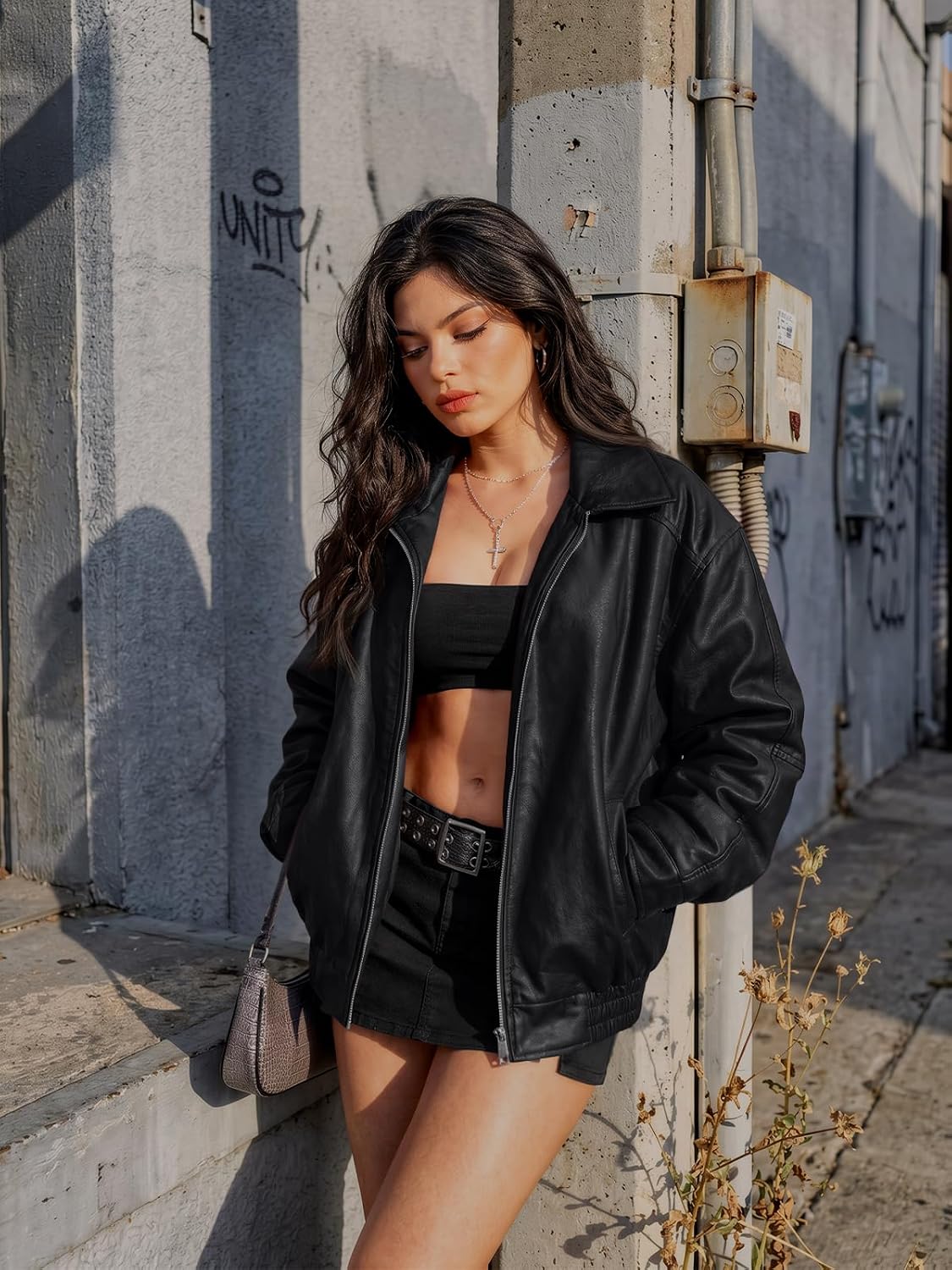 Big Starz Oversized Faux Leather Biker Jacket
