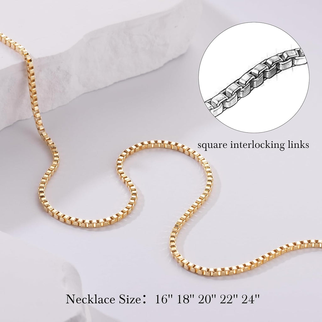 Big Starz Box Chain Necklace — 14K Gold, Thin