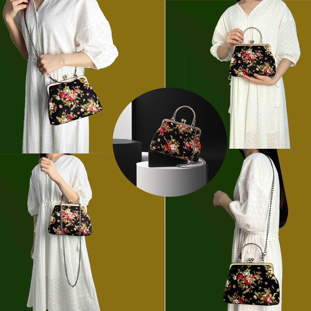 Top Handle Floral Top-Handle Handbag Kiss Lock Evening — Women's
