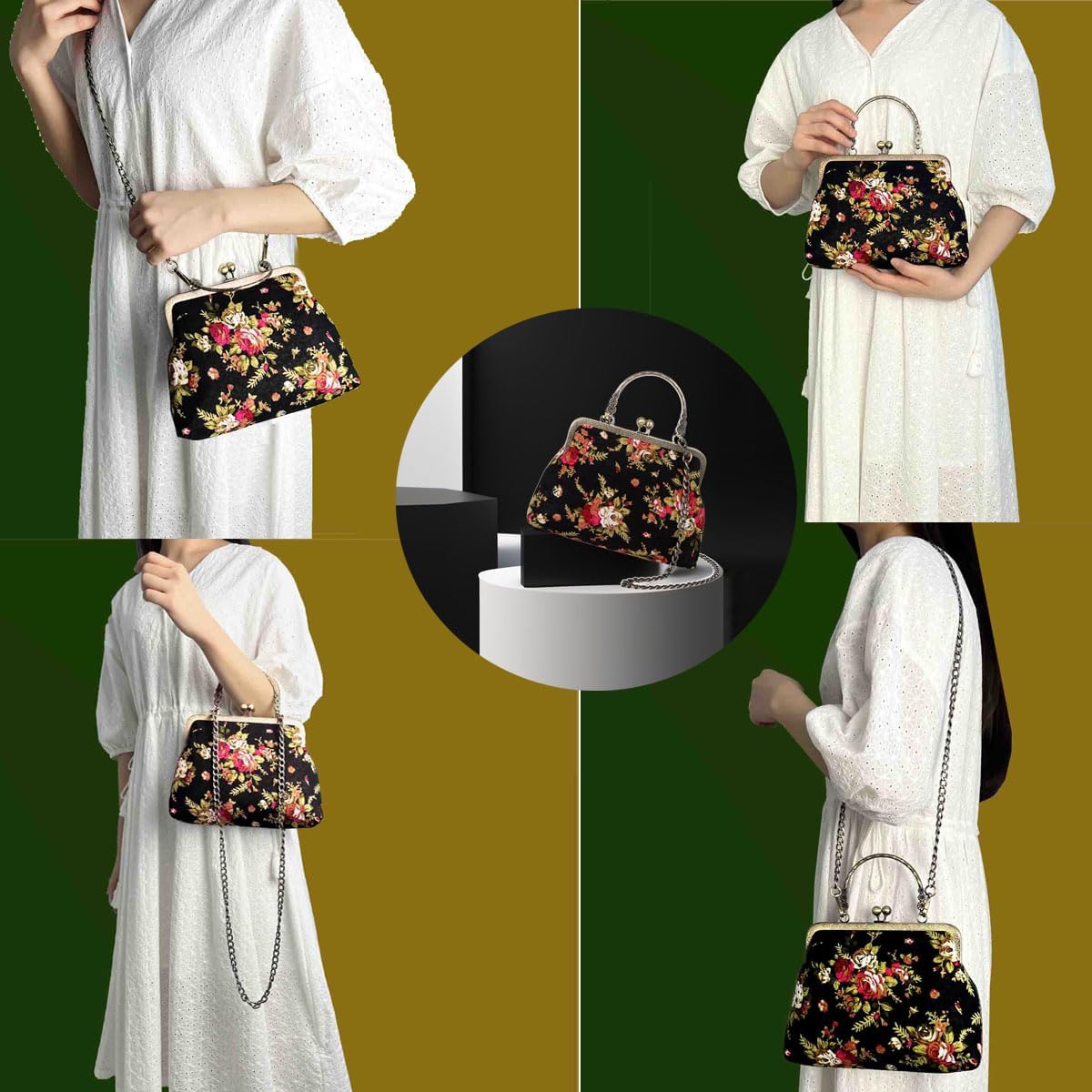 Top Handle Floral Top-Handle Handbag Kiss Lock Evening — Women's