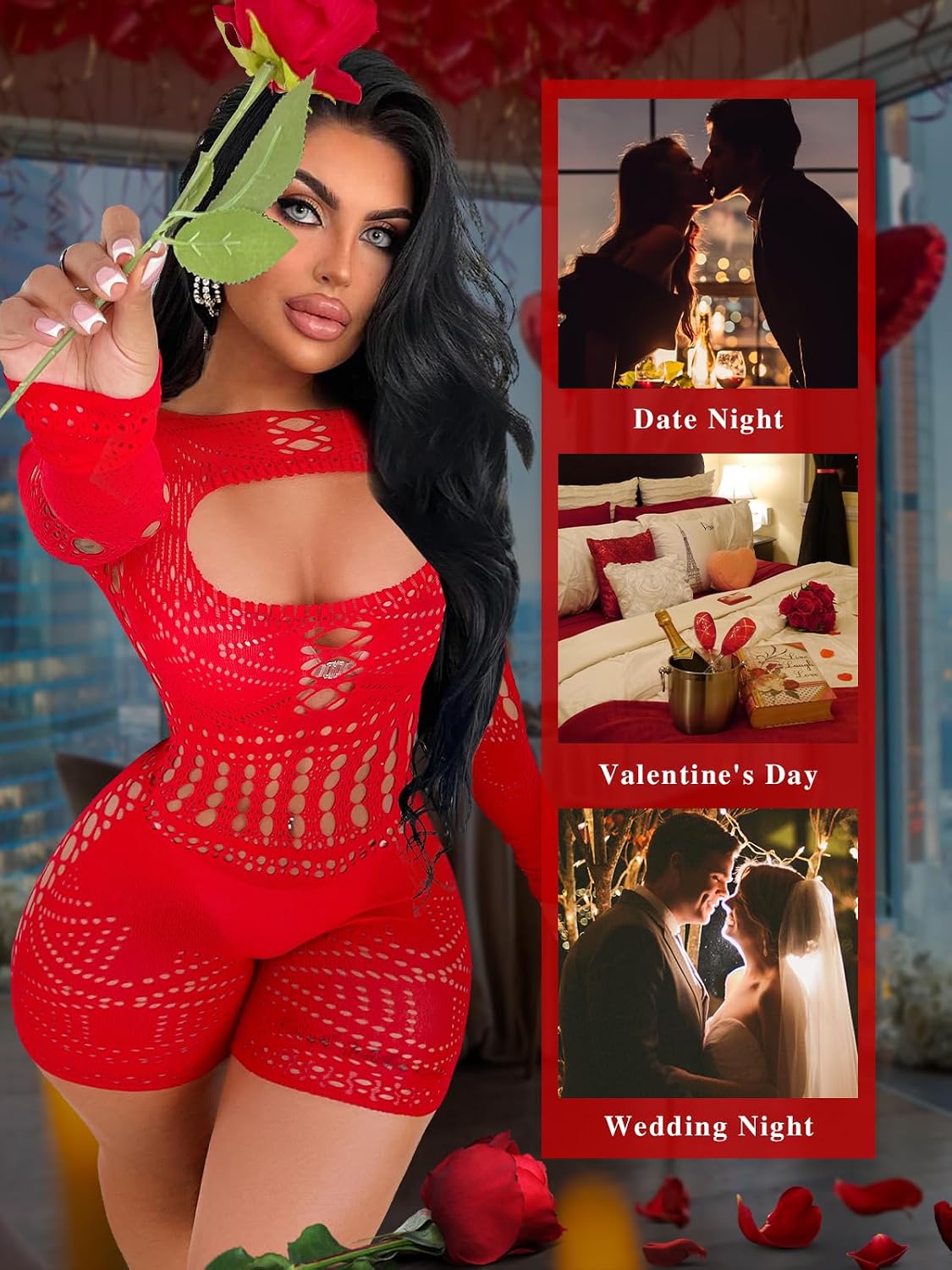 Red Light Woman Lingerie Bodysuit Fishnet Bodystocking Jumpsuit — Women's