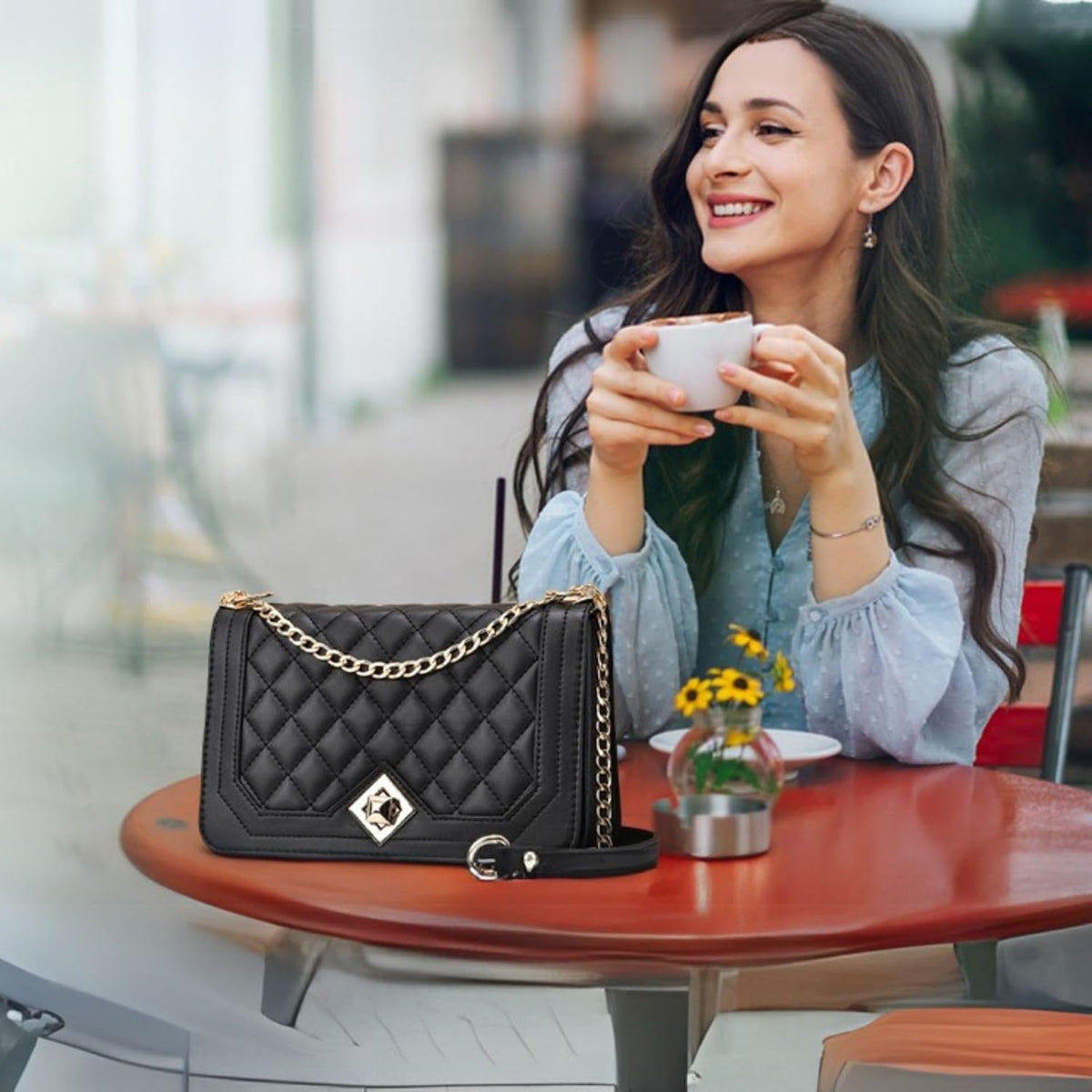 Crown Heights Quilted Vegan Leather Crossbody — Chain Strap