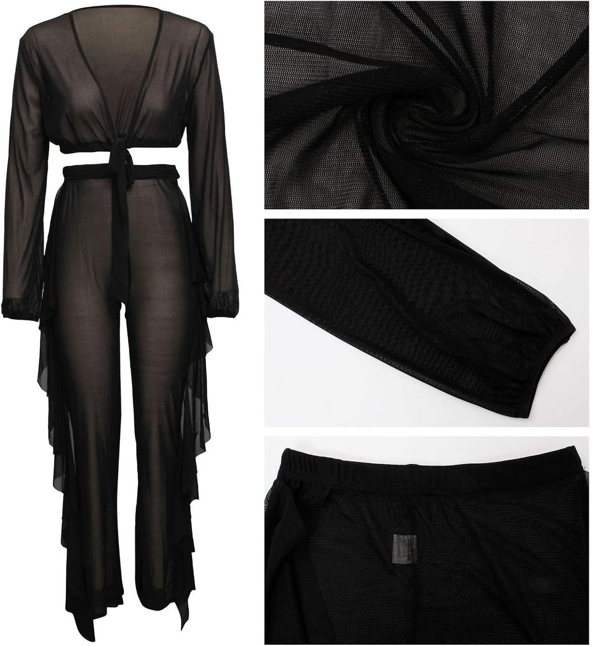 Sheer Mesh Crop & Flare Pants Set