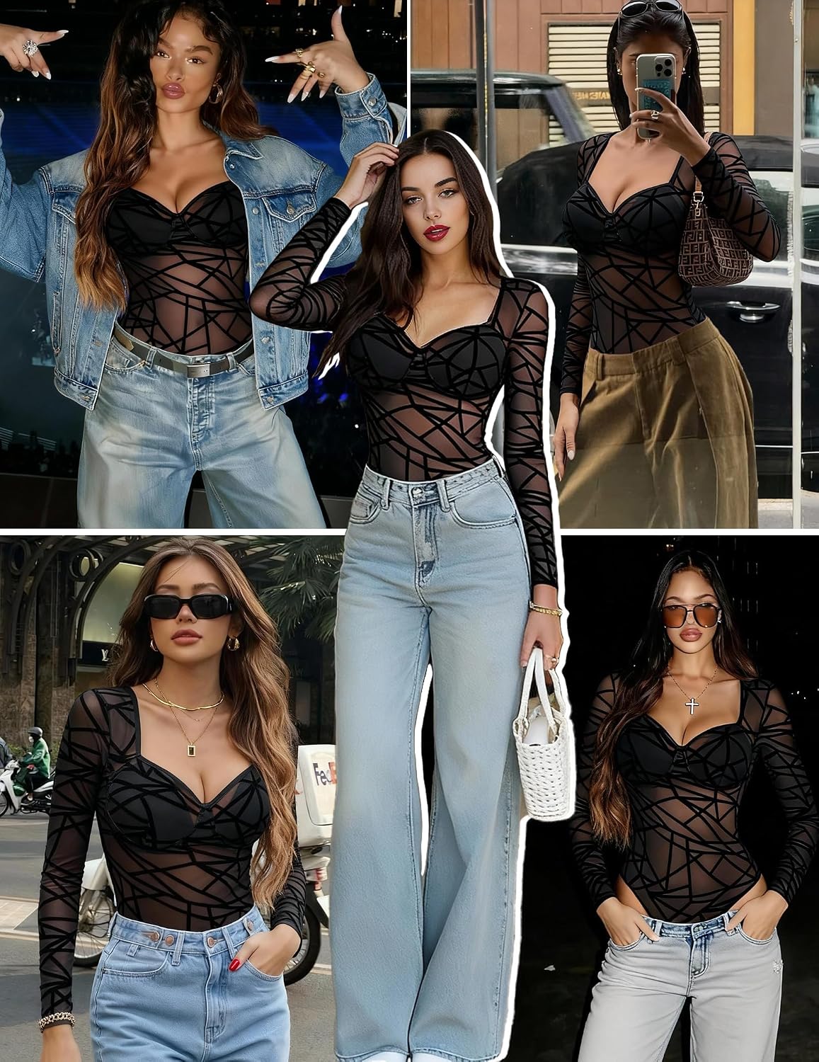 Neon Nights Mesh Bodysuit Long Sleeve Rompers Cheetah — Women's