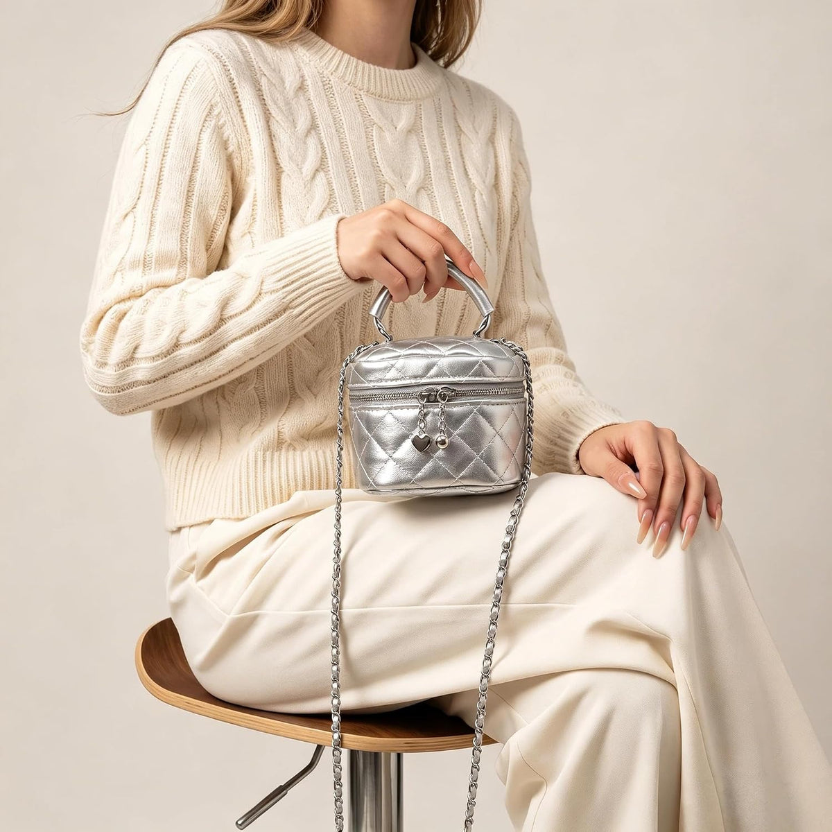 Day Bag Mini Box Crossbody Bag Silver Quilted — Women's