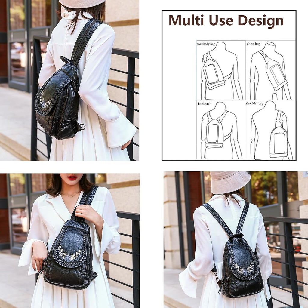 Quilted Queen Mini Backpack Soft Washed PU Leather — Women's