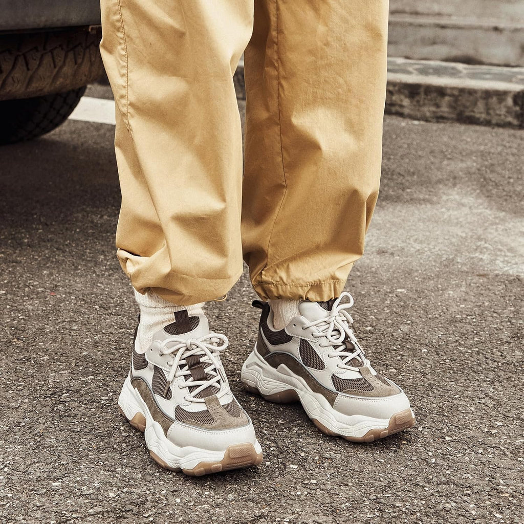 Elevate Chunky Sneakers Lace Up Platform Leather — Women's