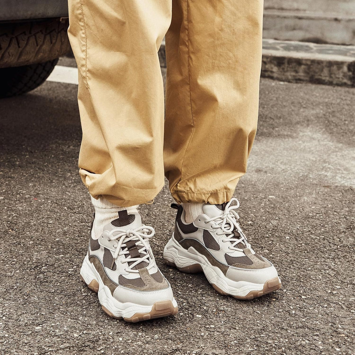 Elevate Chunky Sneakers Lace Up Platform Leather — Women's