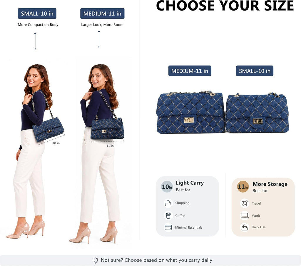 Rooftop Quilted Denim Crossbody — Chain Strap