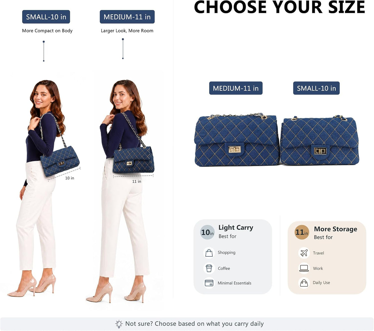 Rooftop Quilted Denim Crossbody — Chain Strap
