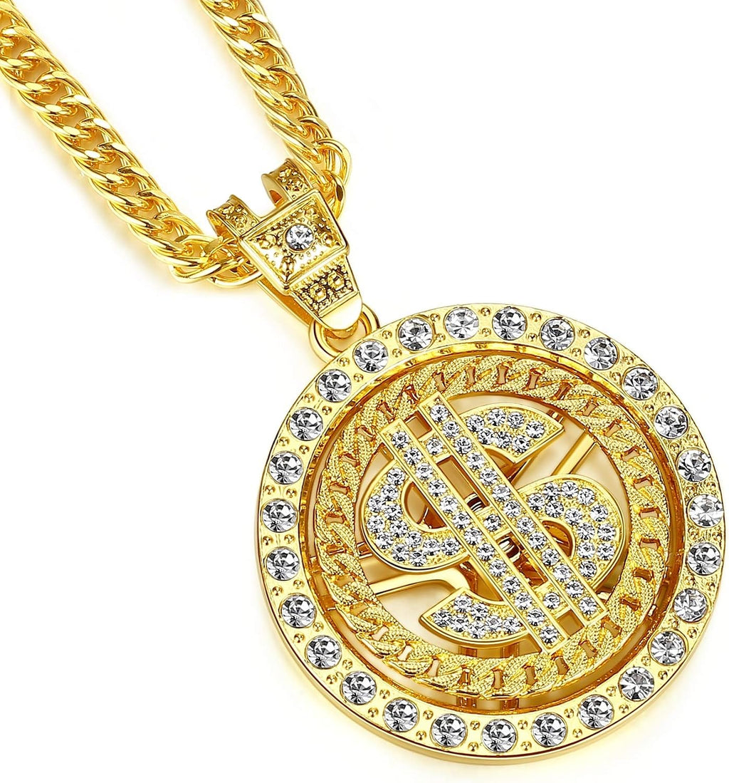 Big Starz Gold Dollar Sign Spinner Necklace