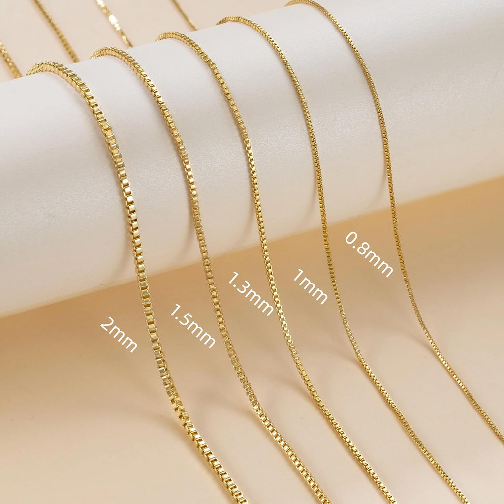 Big Starz Box Chain Necklace — 14K Gold, Thin