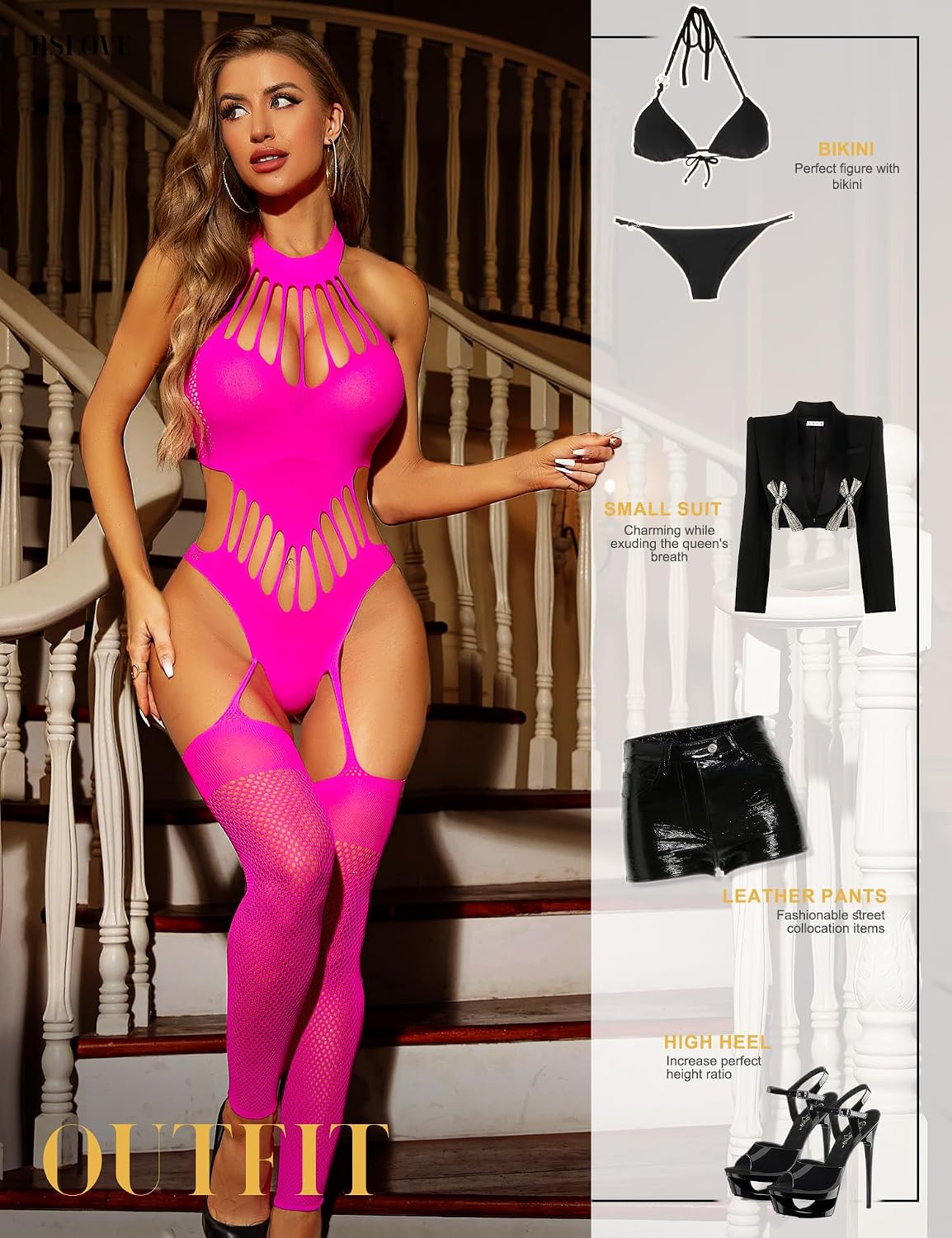 Velvet Hour Fishnet Bodystocking Sleeveless Halter One Piece — Women's