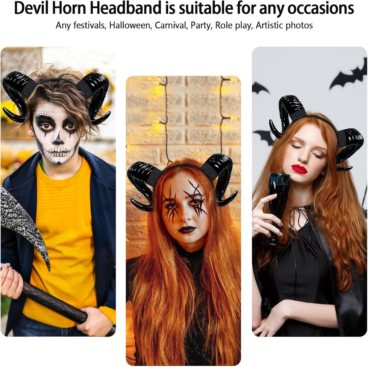 Fallen Angel Orgoue Devil Horns Headband Black Horn