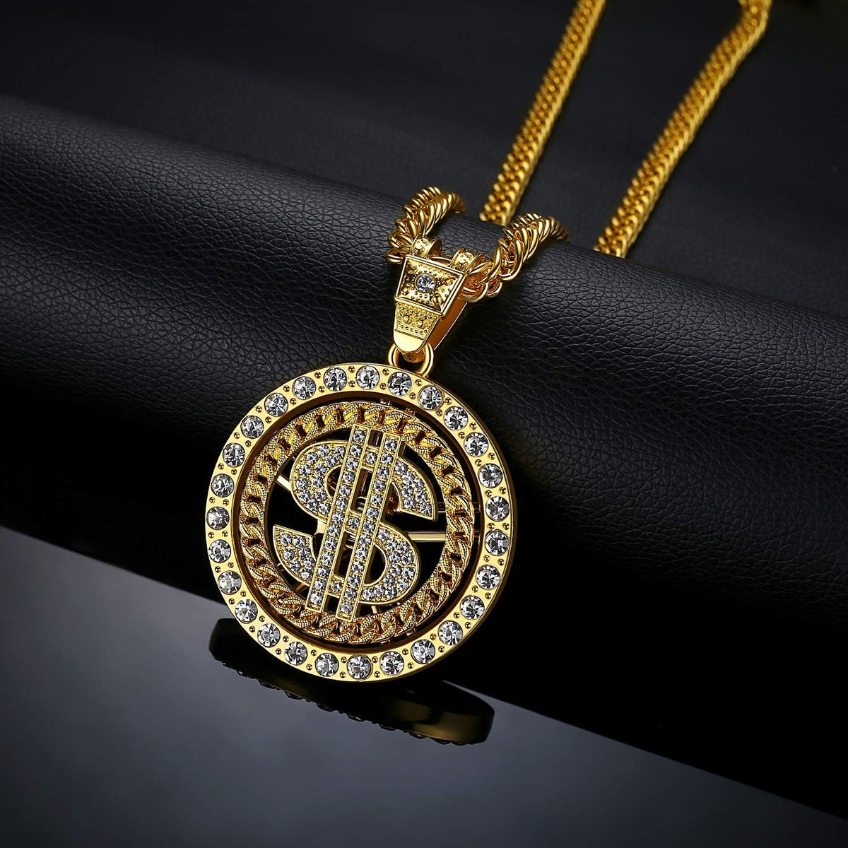 Big Starz Gold Dollar Sign Spinner Necklace alternate view