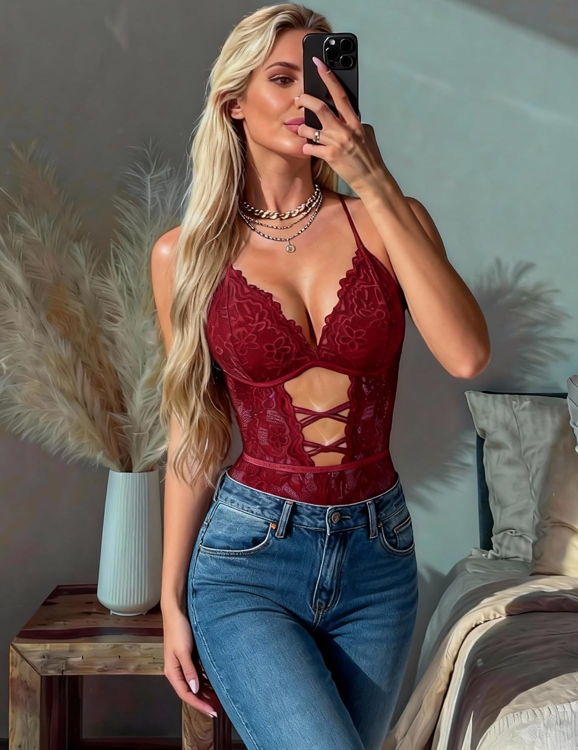 Whisper Lace Bodysuit Chain Teddy Lingerie Cutout — Women's