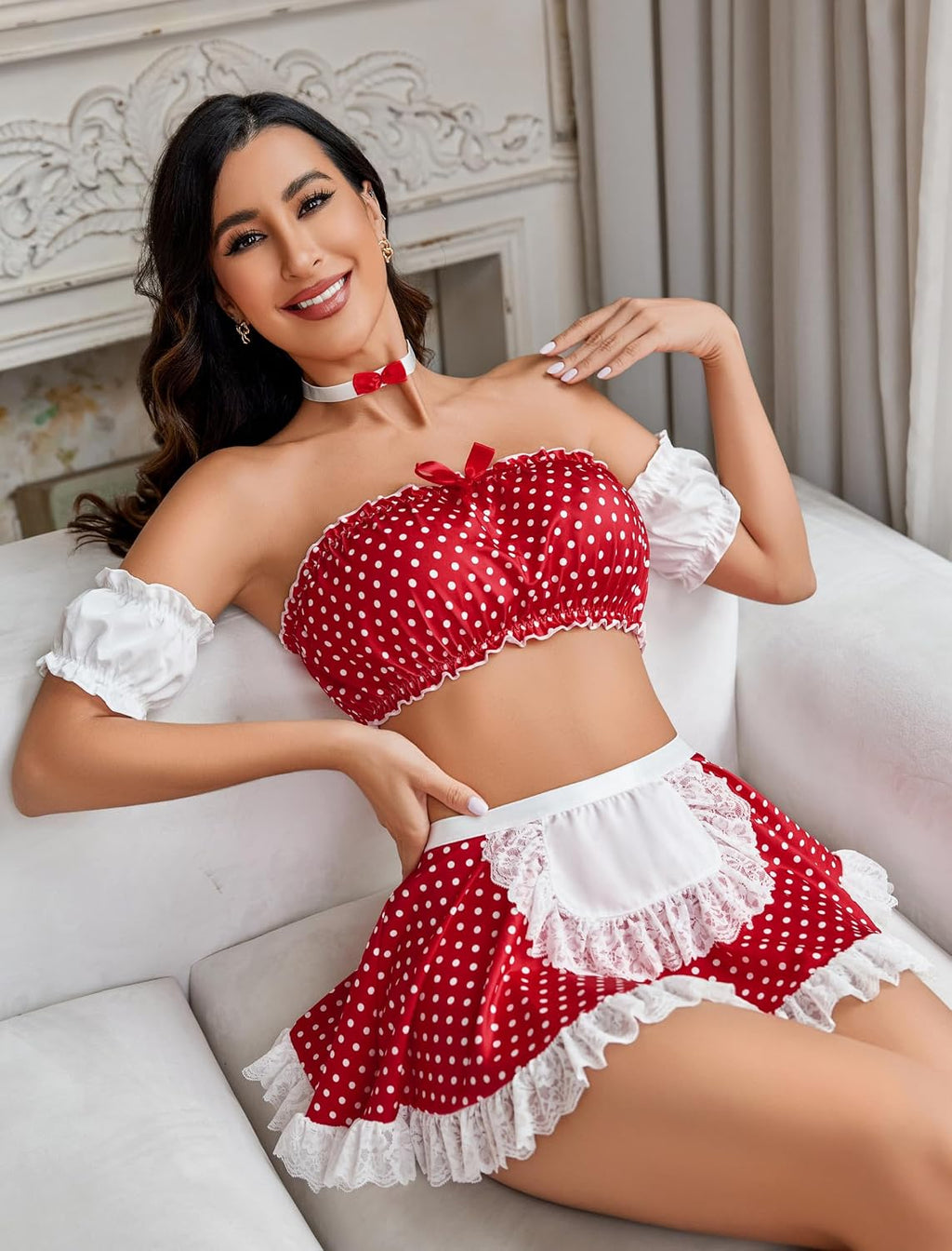 Fright Night Maid Lingerie Set Contrast Lace Maid Costume — Women's