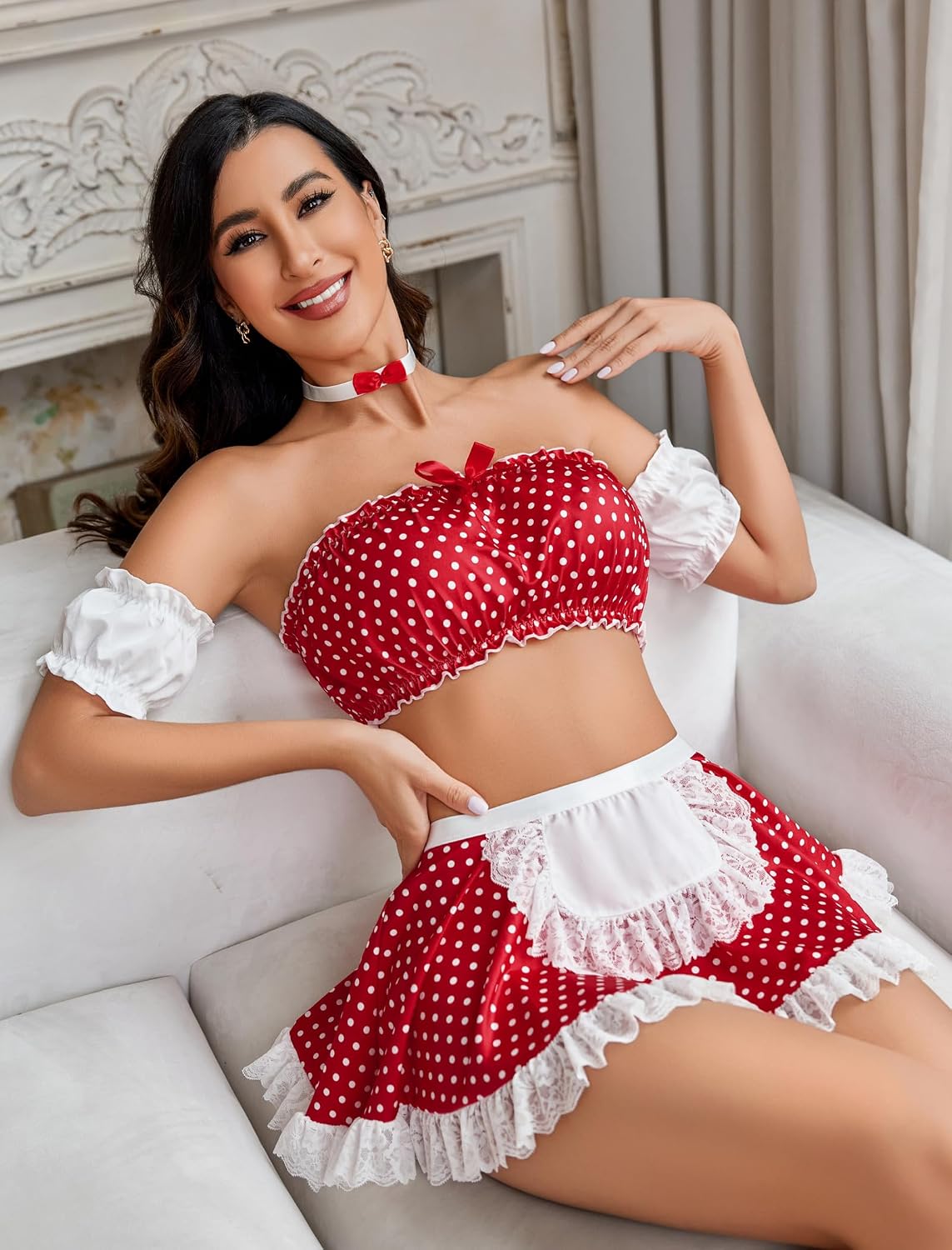 Fright Night Maid Lingerie Set Contrast Lace Maid Costume — Women's
