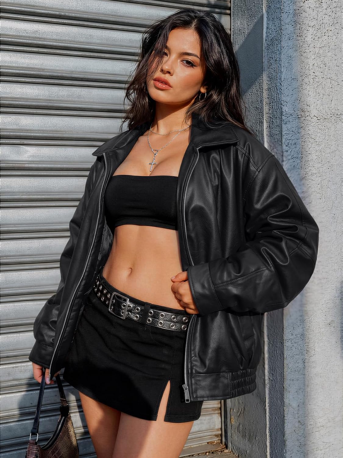 Big Starz Oversized Faux Leather Biker Jacket