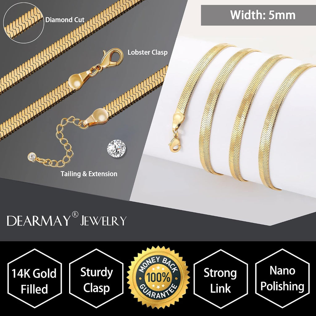 Big Starz Herringbone Chain Necklace — 14K Gold Plated