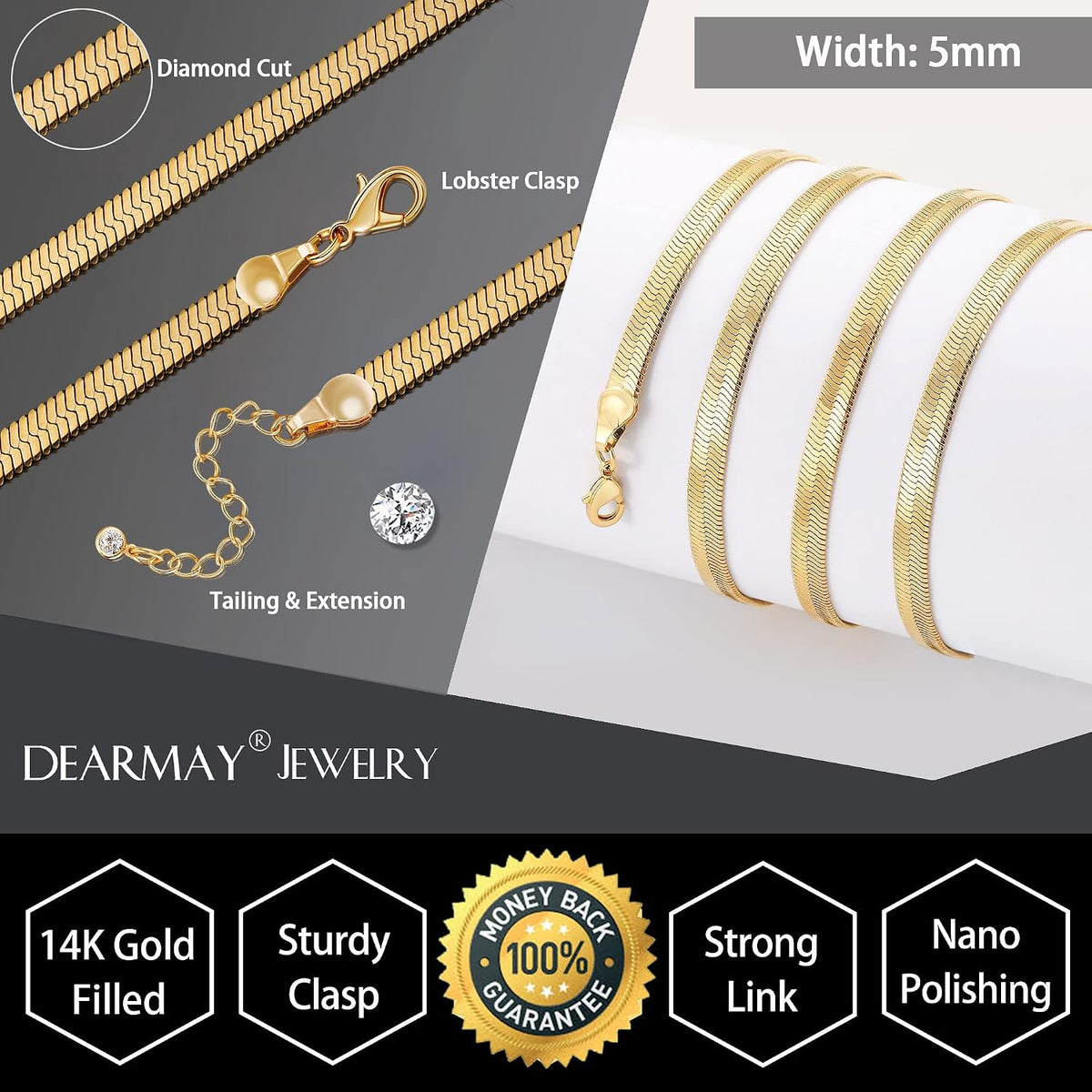 Big Starz Herringbone Chain Necklace — 14K Gold Plated