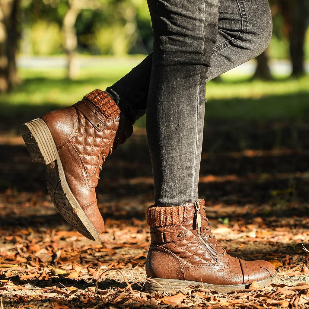 Posture Combat Boots Lace up Ankle Booties — Women's