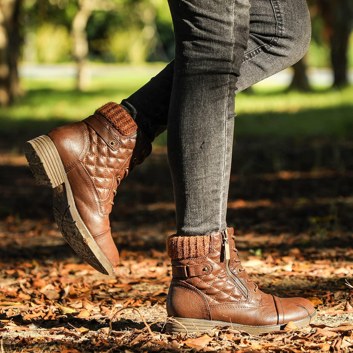 Posture Combat Boots Lace up Ankle Booties — Women's