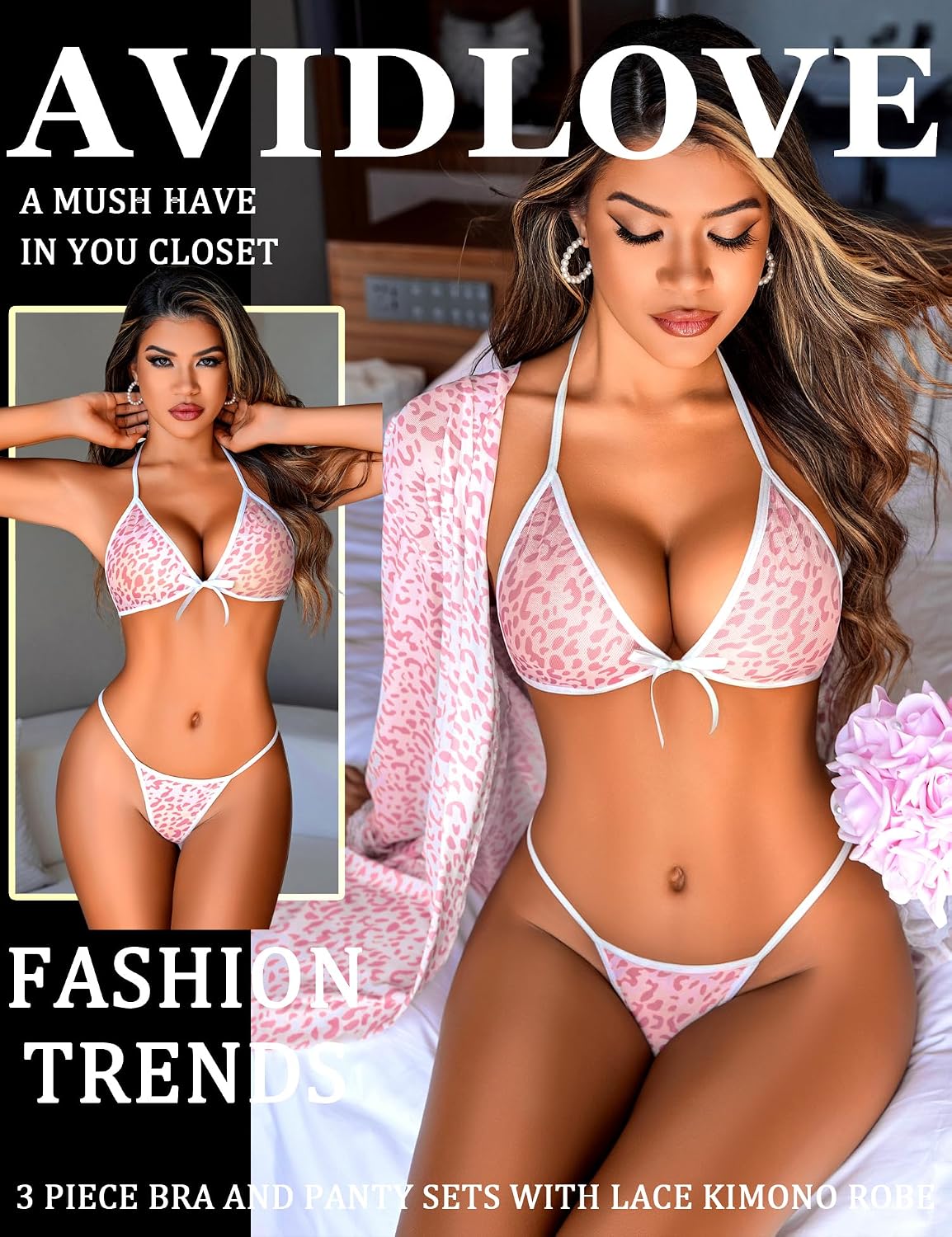 Whisper Lingerie Set 3 Piece Mesh Kimono — Women's