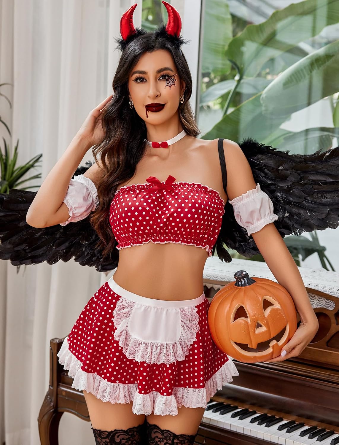 Fright Night Maid Lingerie Set Contrast Lace Maid Costume — Women's