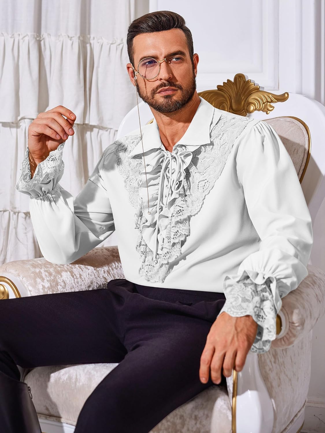 Haunt Pirate Shirt Ruffle Renaissance Victorian Vampire Costume — Men's