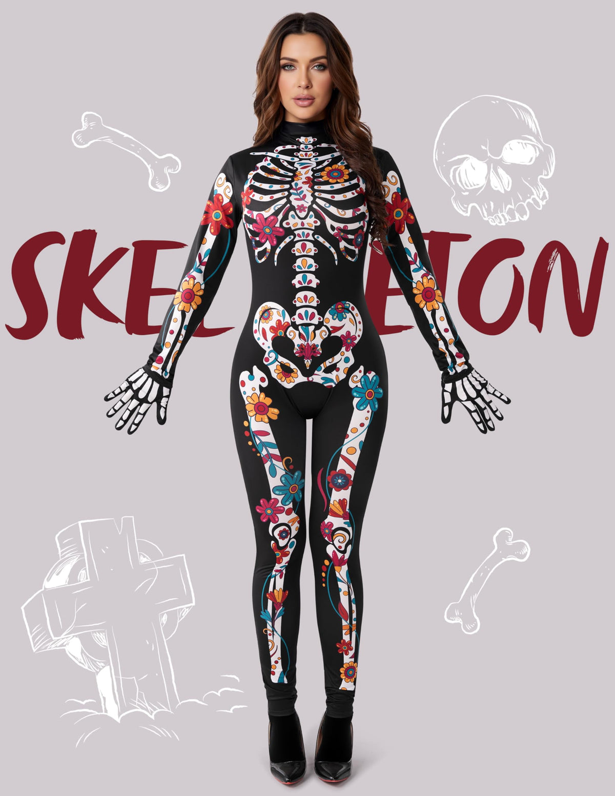 Bad Spirit Floral Skeleton Costume for Skeleton Bone — Women's