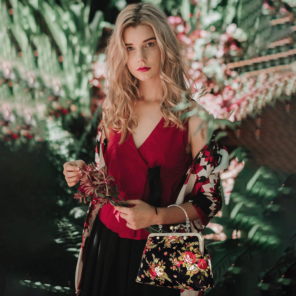 Top Handle Floral Top-Handle Handbag Kiss Lock Evening — Women's