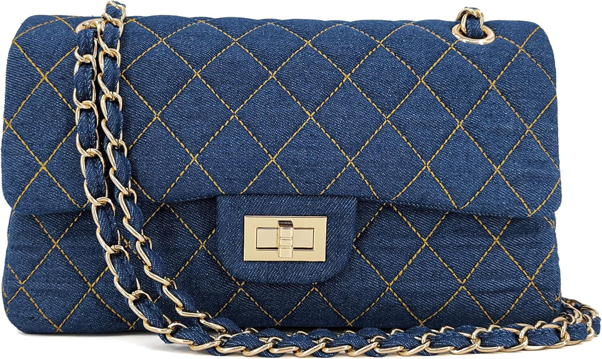 Rooftop Quilted Denim Crossbody — Chain Strap