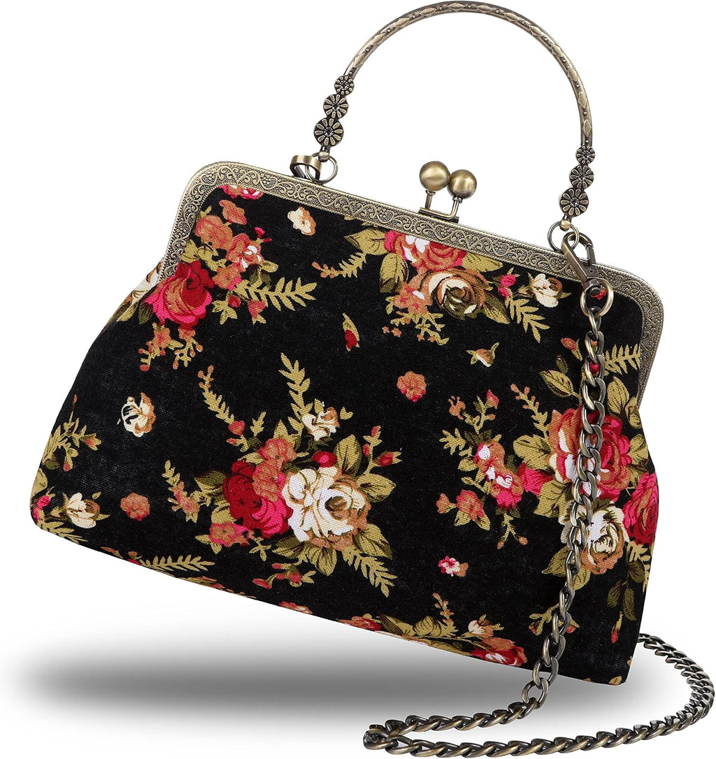 Top Handle Floral Top-Handle Handbag Kiss Lock Evening — Women's