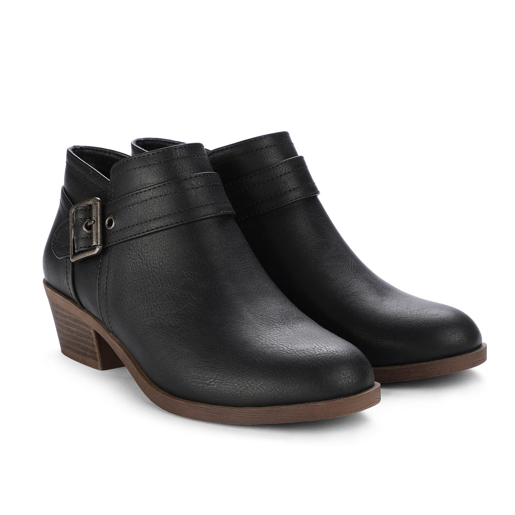 Stacked Black Ankle Boots
