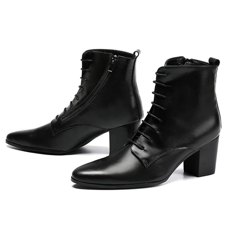 Heavy Sole Black Soft Leather Ankle Boots Thick — Men's