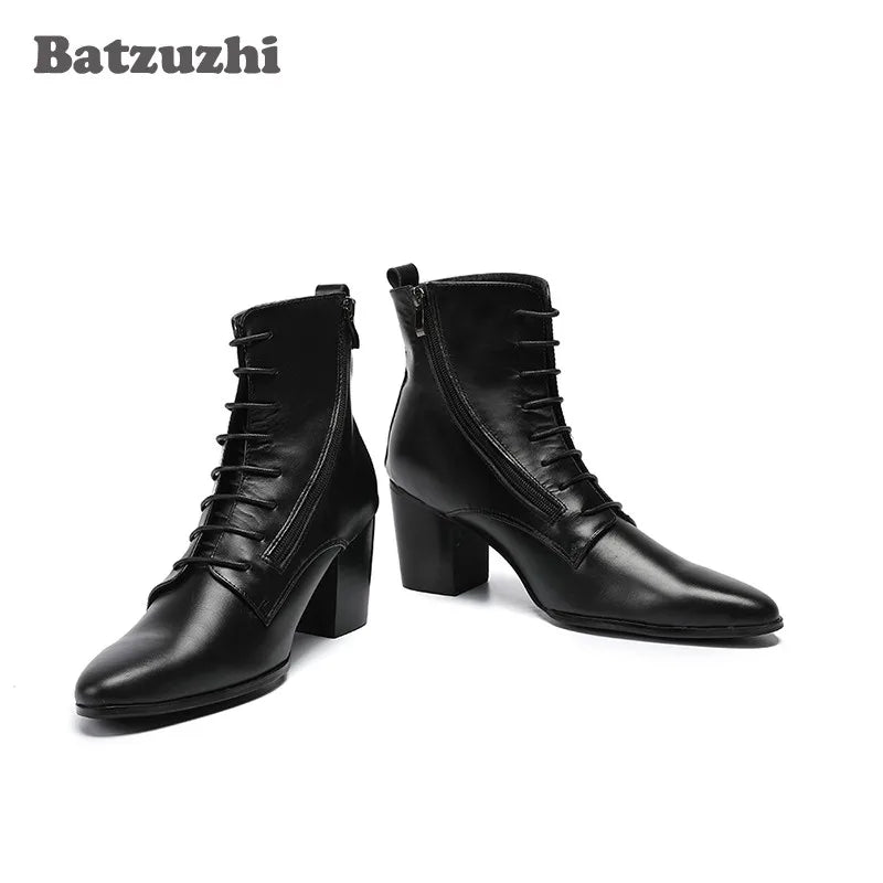Heavy Sole Black Soft Leather Ankle Boots Thick — Men's
