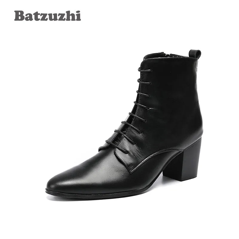 Heavy Sole Black Soft Leather Ankle Boots Thick — Men's