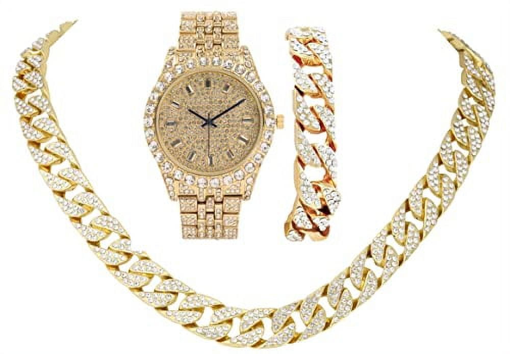 Big Starz Iced Cuban Watch, Bracelet & Necklace Set