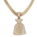 Big Starz Money Bag Pendant & Cuban Chain — Iced